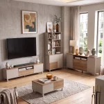 Mood Tv Ünitesi Orta Sehpa Konsol Kitaplık 4'Lü Set Ahşap Ayaklı Kumsal-Sepet MD9-CS
