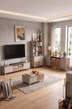 Mood Tv Ünitesi Orta Sehpa Konsol Kitaplık 4'Lü Set Ahşap Ayaklı Kumsal-Sepet MD9-CS