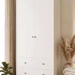Noren Gardırop Elbise Dolabı 52cm Derinlik 2 Kapak 2 Çekmece Genç ve Çocuk Odası Beyaz NR6-W