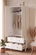 Noren Gardırop Elbise Dolabı 52cm Derinlik 2 Kapak 2 Çekmece Genç ve Çocuk Odası Beyaz NR6-W