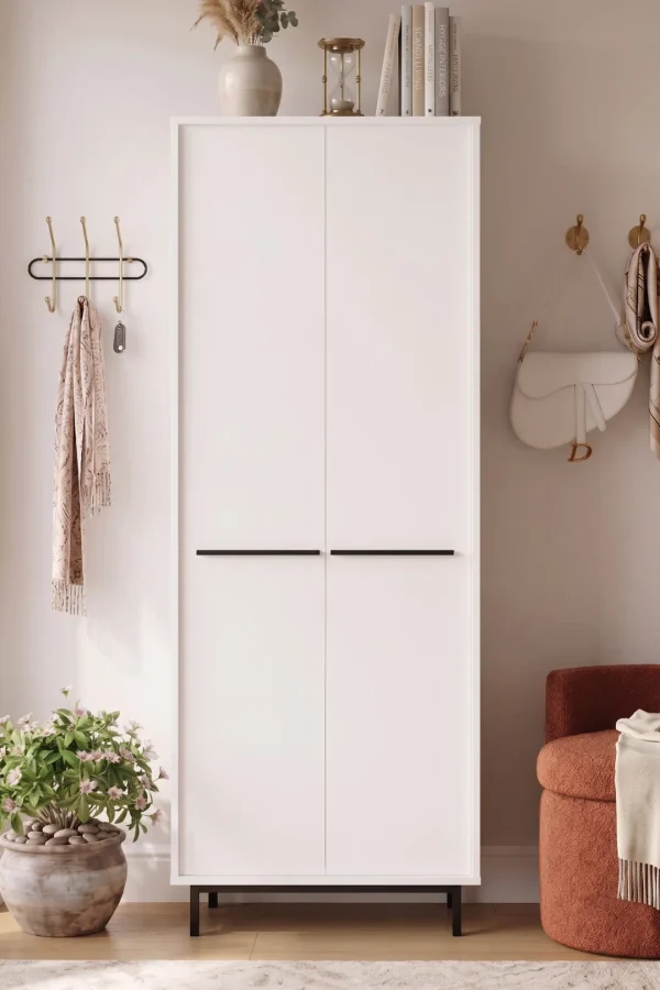 Oasis Metal Ayaklı 9 Raflı 2 Kapaklı Büyük Ayakkabılık Çok Amaçlı Dolap 27 Çift Ayakkabı Beyaz OS2-W
