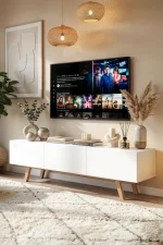 Pulse Tv Ünitesi 3 Kapaklı 180cm Ahşap Ayaklı Beyaz Pu1-w