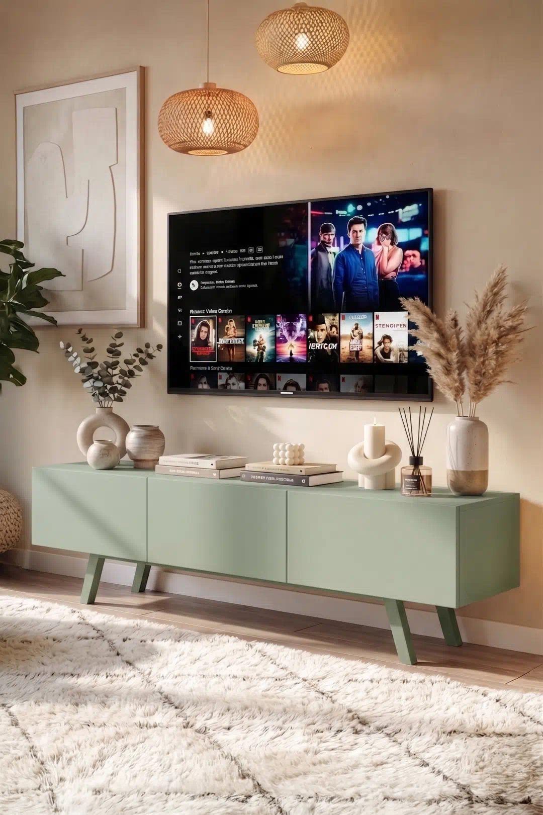 PU1-Y-1X Pulse Tv Ünitesi 3 Kapaklı 180cm Ahşap Ayaklı Ihlamur Yeşili PU1-Y