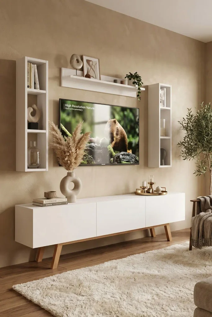 Pulse Tv Ünitesi Raflı 3 Kapaklı 180cm Ahşap Ayaklı Beyaz Pu3-w