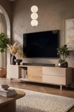 Sedra Tv Ünitesi Orta Sehpa Konsol 3'Lü Set Ahşap Ayaklı Sepet-Kumsal SD10-CS