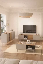 Sedra Tv Ünitesi Orta Sehpa Konsol 3'Lü Set Ahşap Ayaklı Sepet-Kumsal SD10-CS