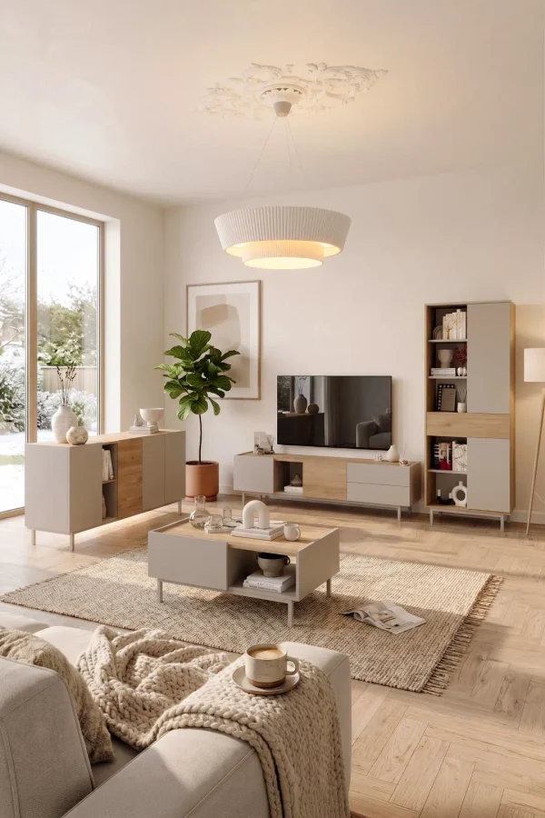 Sedra Tv Ünitesi Orta Sehpa Konsol Kitaplık 4'Lü Set Ahşap Ayaklı Sepet-Kumsal SD11-CS