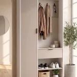 Terra Portmanto Vestiyer Ayakkabılık Kapaklı Çekmeceli Raflı Ahşap Ayaklı Beyaz-Kumsal TR1-WC
