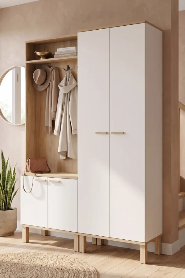 Yoda 4 Kapaklı Raflı Portmanto Vestiyer Ayakkabılık Ahşap Ayaklı 2 Modül 184cm YD10-SW