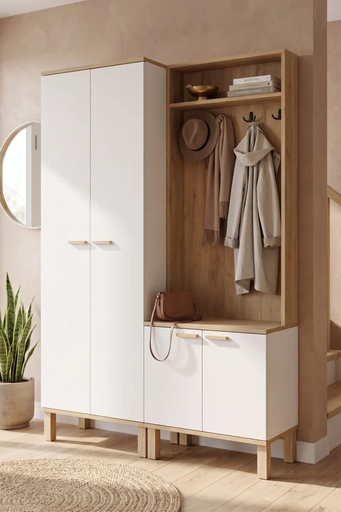 Yoda 4 Kapaklı Raflı Portmanto Vestiyer Ayakkabılık Ahşap Ayaklı 2 Modül 184cm YD10-SW