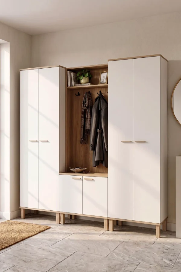 Yoda 6 Kapaklı Raflı Portmanto Vestiyer Ayakkabılık Takımı Ahşap Ayaklı 184cm YD11-SW