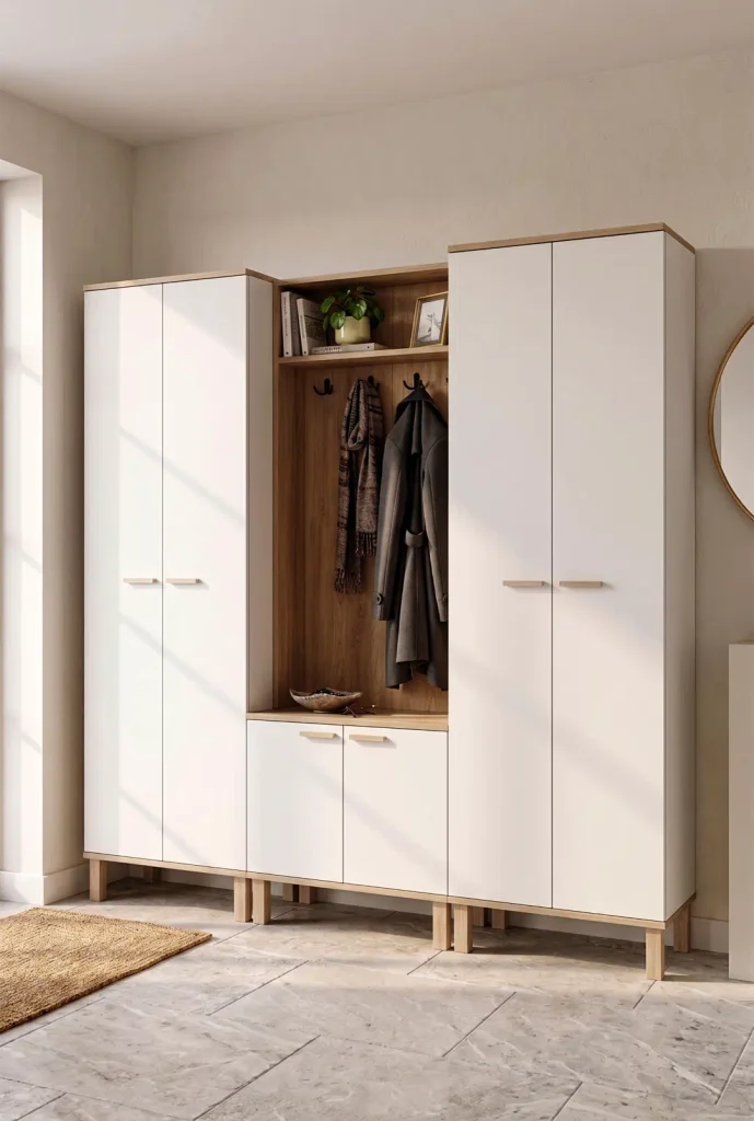 Yoda 6 Kapaklı Raflı Portmanto Vestiyer Ayakkabılık Takımı Ahşap Ayaklı 184cm YD11-SW