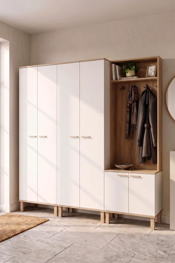 Yoda 6 Kapaklı Raflı Portmanto Vestiyer Ayakkabılık Takımı Ahşap Ayaklı 184cm YD11-SW