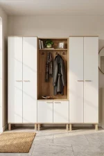 Yoda 6 Kapaklı Raflı Portmanto Vestiyer Ayakkabılık Takımı Ahşap Ayaklı 184cm YD11-SW