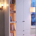 Yoda Temperli Camlı Neon Led Işıklı 3 Kapak 2 Çekmece Gardırop Elbise Dolabı Sepet-Beyaz 184cm YD12-SW