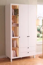 Yoda Temperli Camlı Neon Led Işıklı 3 Kapak 2 Çekmece Gardırop Elbise Dolabı Sepet-Beyaz 184cm YD12-SW