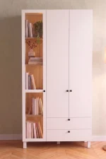 Yoda Temperli Camlı Neon Led Işıklı 3 Kapak 2 Çekmece Gardırop Elbise Dolabı Sepet-Beyaz 184cm YD12-SW