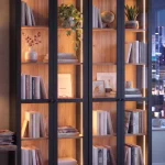 Yoda Temperli Cam Kapaklı Neon Led Işıklı Vitrin Büfe Kitaplık Seti Ahşap Ayaklı 10 Raflı Sepet-Siyah YD13-SB