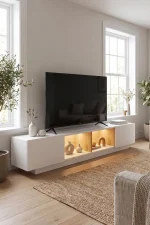 Yoda Neon Led Işıklı 200cm Tv Ünitesi Tv Sehpası Sepet-Beyaz YD25-SW