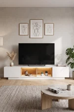 Yoda Neon Led Işıklı 200cm Tv Ünitesi Tv Sehpası Sepet-Beyaz YD25-SW