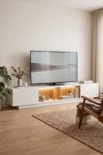 Yoda Neon Led Işıklı 200cm Tv Ünitesi Tv Sehpası Sepet-Beyaz YD25-SW