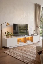 Yoda Neon Led Işıklı 200cm Tv Ünitesi Tv Sehpası Sepet-Beyaz YD25-SW