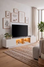 Yoda Neon Led Işıklı 200cm Tv Ünitesi Tv Sehpası Sepet-Beyaz YD25-SW