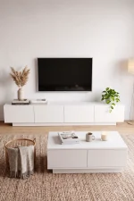 Yoda 200cm Tv Ünitesi Orta Sehpa 2'Li Set Beyaz YD26-W