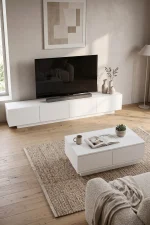 Yoda 200cm Tv Ünitesi Orta Sehpa 2'Li Set Beyaz YD26-W