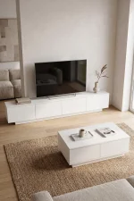 Yoda 200cm Tv Ünitesi Orta Sehpa 2'Li Set Beyaz YD26-W