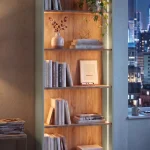 Yoda 5 Raflı Neon Led Işıklı Kitaplık Ahşap Ayaklı Sepet-Ihlamur Yeşili 183cm YD4-SY