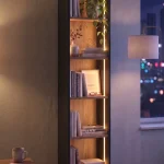Yoda 5 Raflı Neon Led Işıklı Dar Alan Kitaplık Ahşap Ayaklı Sepet-Siyah 183cm YD5-SB