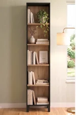 Yoda 5 Raflı Neon Led Işıklı Dar Alan Kitaplık Ahşap Ayaklı Sepet-Siyah 183cm YD5-SB