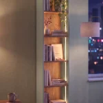 Yoda 5 Raflı Neon Led Işıklı Dar Alan Kitaplık Ahşap Ayaklı Sepet-Ihlamur Yeşili 183cm YD5-SY