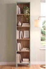 Yoda 5 Raflı Neon Led Işıklı Dar Alan Kitaplık Ahşap Ayaklı Sepet-Ihlamur Yeşili 183cm YD5-SY
