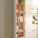 Yoda 5 Raflı Neon Led Işıklı Dar Alan Kitaplık Ahşap Ayaklı Sepet-Beyaz 183cm YD5-SW