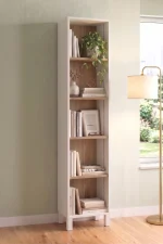 Yoda 5 Raflı Neon Led Işıklı Dar Alan Kitaplık Ahşap Ayaklı Sepet-Beyaz 183cm YD5-SW