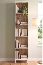 Yoda 5 Raflı Neon Led Işıklı Dar Alan Kitaplık Ahşap Ayaklı Sepet-Beyaz 183cm YD5-SW