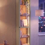 Yoda Temperli Cam Kapaklı Neon Led Işıklı Dar Alan Vitrin Büfe Kitaplık Ahşap Ayaklı 5 Raflı Sepet-Ihlamur Yeşili 183cm YD8-SY