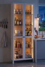 Yoda Temperli Camlı Neon Led Işıklı Çok Amaçlı Mutfak Dolabı Kiler Dolabı 5 Raflı Sepet-Beyaz 183cm YD9-SW